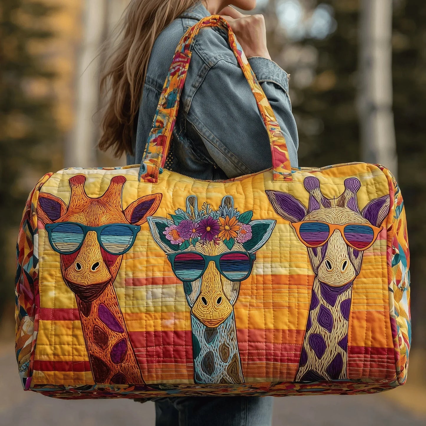 Lightweight women's travel tote bag - quilted, 3D-printed fabric, for travel, beach, camping