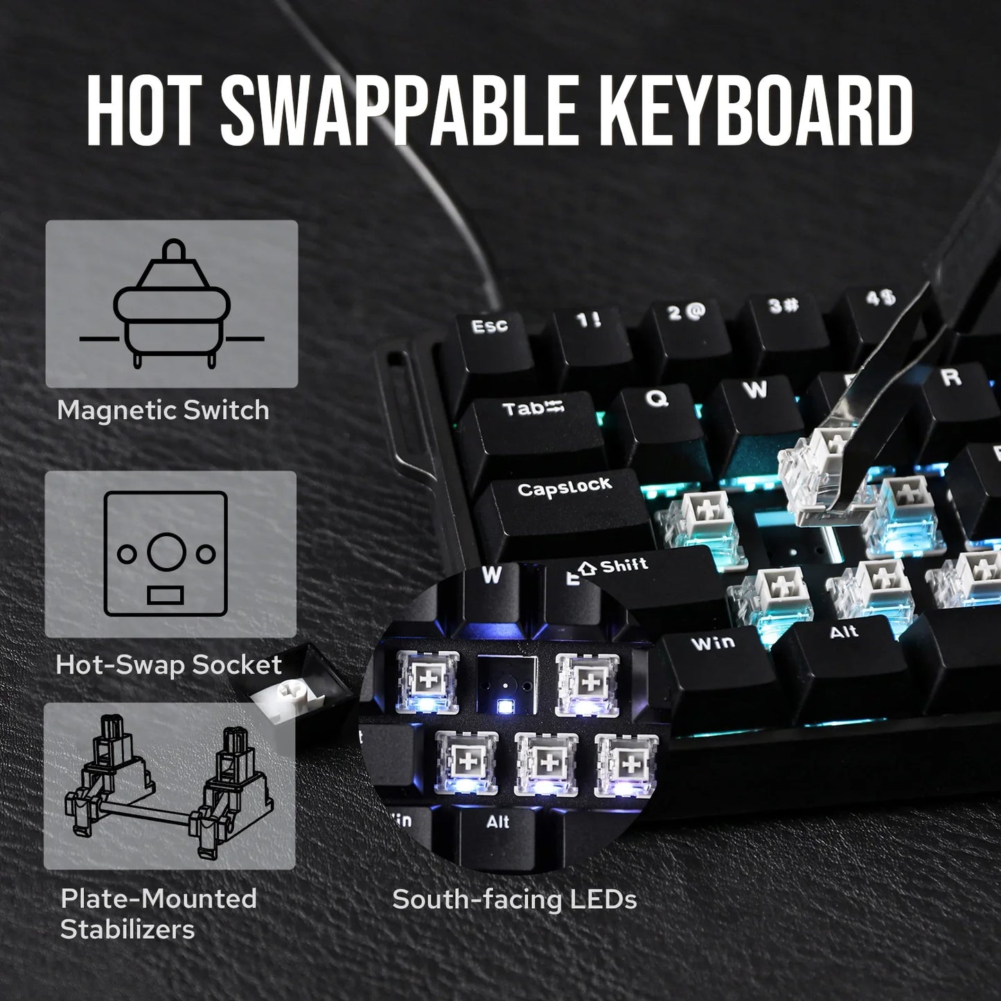 Mechanical 60 Percent Hot Swap Keyboard Aluminum RGB Hall