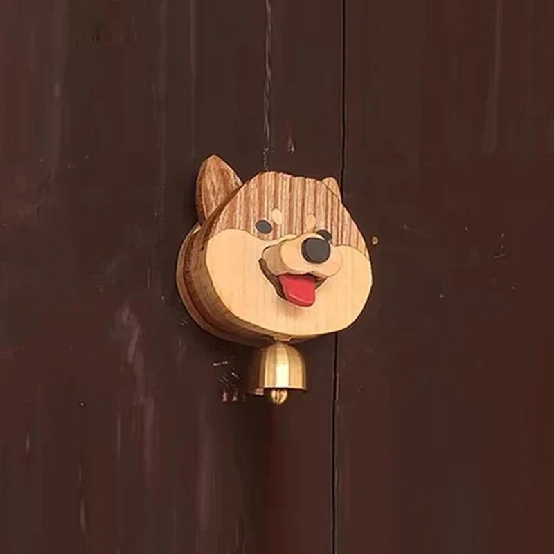 Wooden Shiba Inu Wind Chime Doorbell - Magnetic Shopkeepers Bell for Door Opening