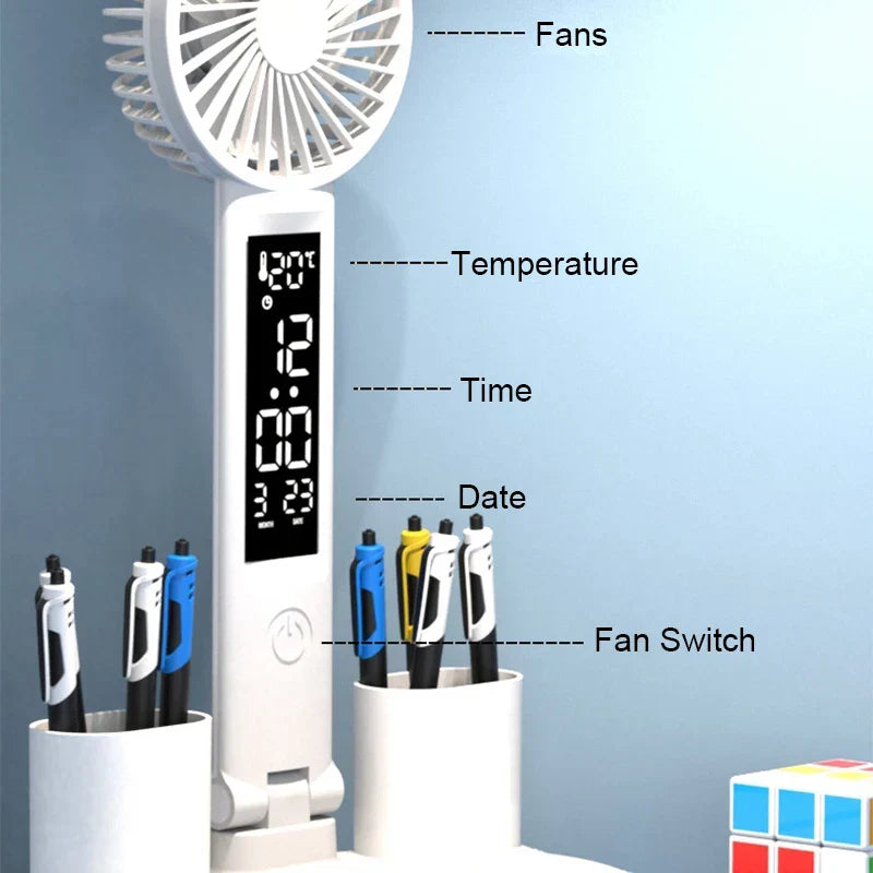 Rechargeable Desk Lamp LED With Fan And Clock Display Study Light Back To School 2025 Portable Adjustable Brightness