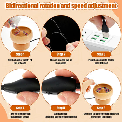 Bead Stringing Machine Electric Wooden Spinner Craft Tool Back To School 2025 Quick Bracelet Necklace Maker
