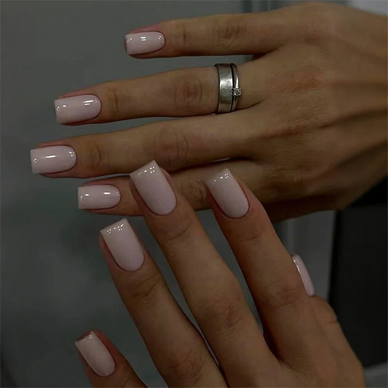 Press On Nails Short Square White Minimalist False Nail Tips Set Spring 2026 Reusable