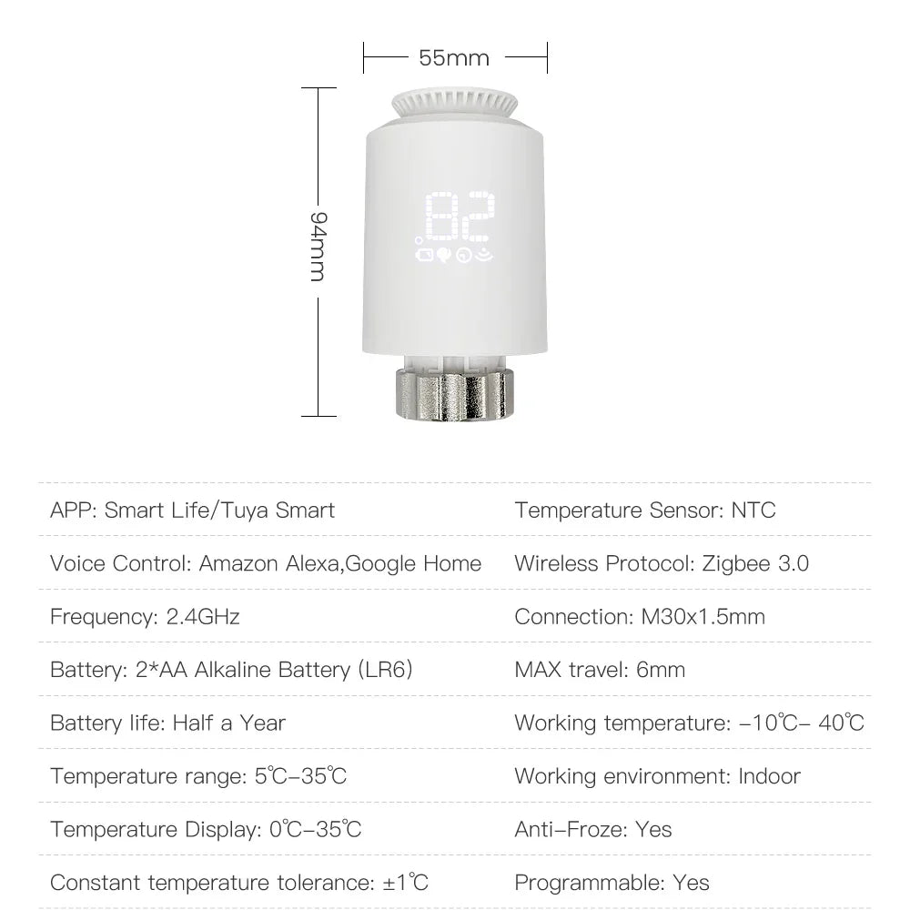 Smart Thermostat TRV Actuator ZigBee3.0 Radiator Valve Controller Voice Assistant Compatible Fall 2025 Gift