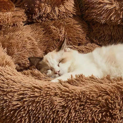 Dog Bed Plush Round Sofa Style Bed For Pets, Fall 2025 Cozy Washable Plush Bed With Paw Backrest Support