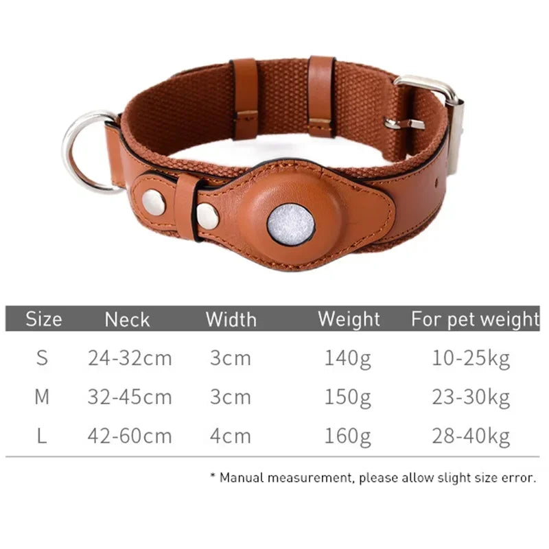 Leather Dog Collar Adjustable Padded Pet Collar With AirTag Holder Luxury Design All-Season Comfort Gift