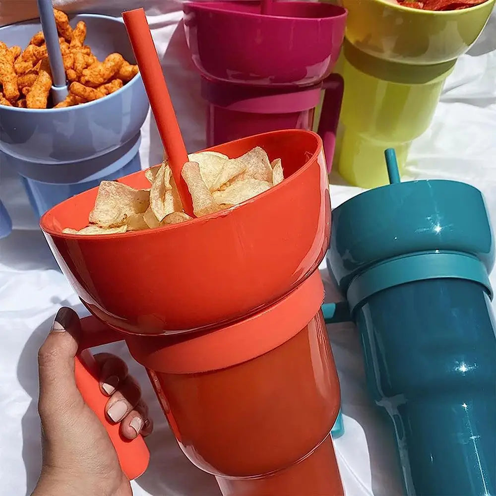 Snack Cup 2 In 1 Snack Bowl Tumbler Splash Proof Leakproof Popcorn Stadium Cup Movie Night Fall 2025