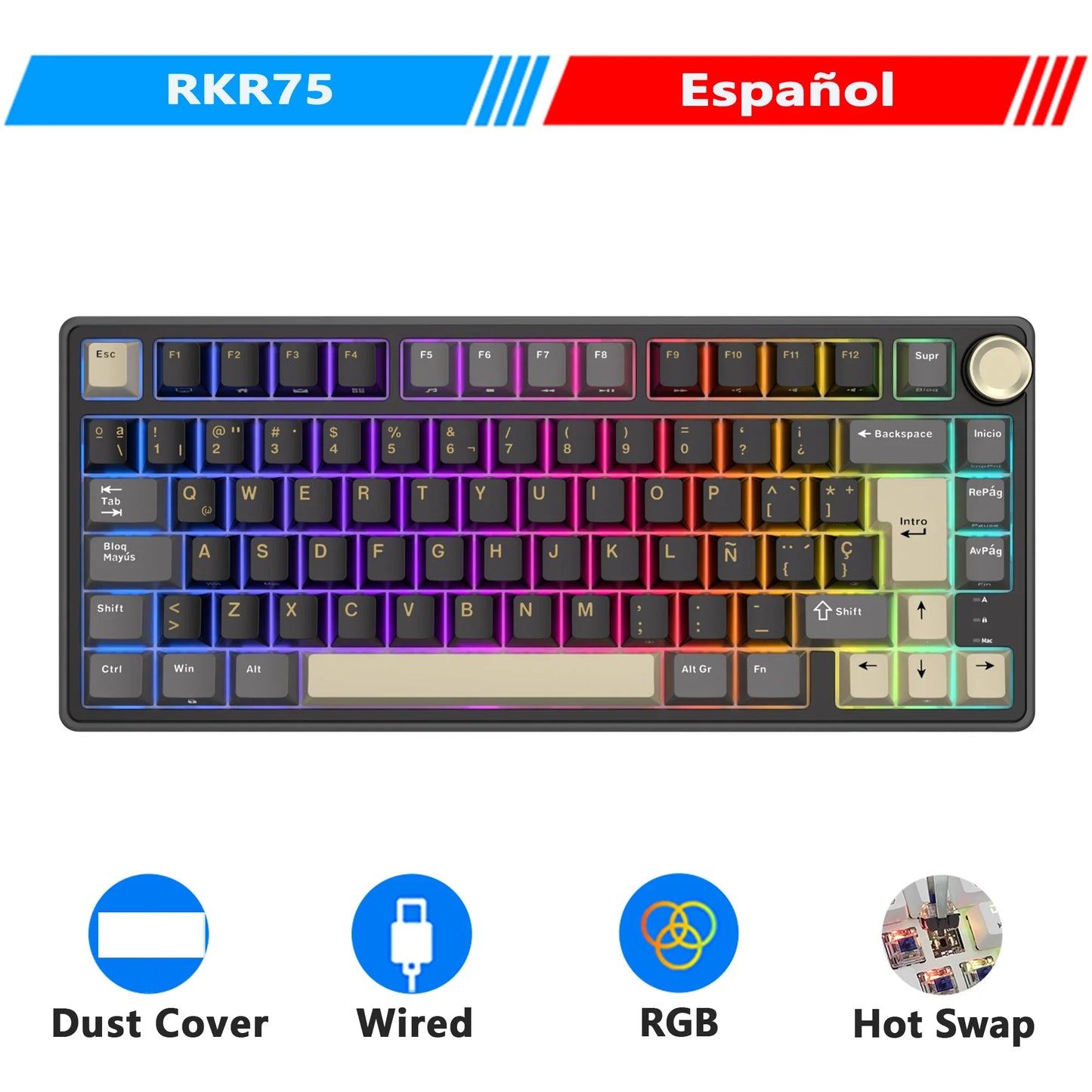 Mechanical Keyboard R75 Gasket 80Key RGB Hot Swap Spanish