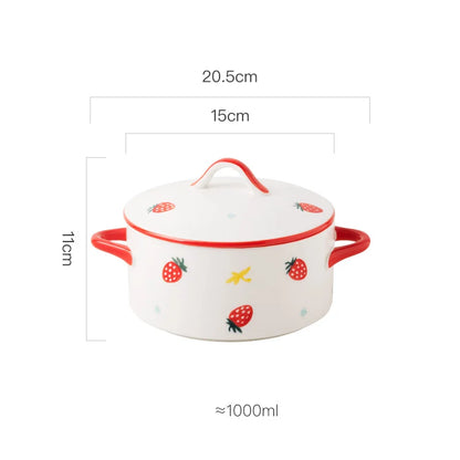 Ceramic 1000ml Covered Noodle Bowl Microwave Safe With Lid
