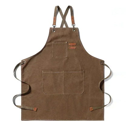 Canvas Apron Adjustable Crossback Work Apron For Kitchen Chef Restaurant Cafe Fall 2025 Durable Pockets