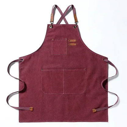 Canvas Apron Adjustable Crossback Work Apron For Kitchen Chef Restaurant Cafe Fall 2025 Durable Pockets