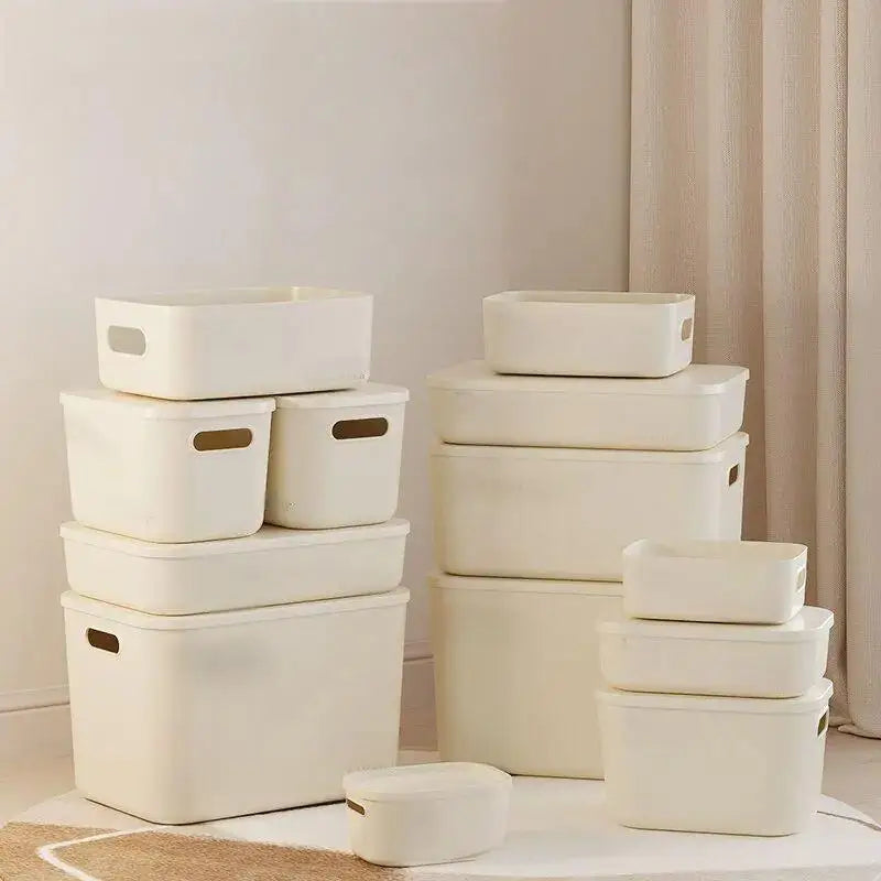 Beige PP Ins Style Storage Box with Lid - Home Organizers for Dustproof Clothing & Toys