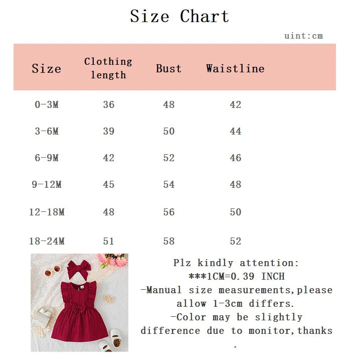 Baby girl wearing a solid colour sleeveless dress with ruffled edges and a headband
