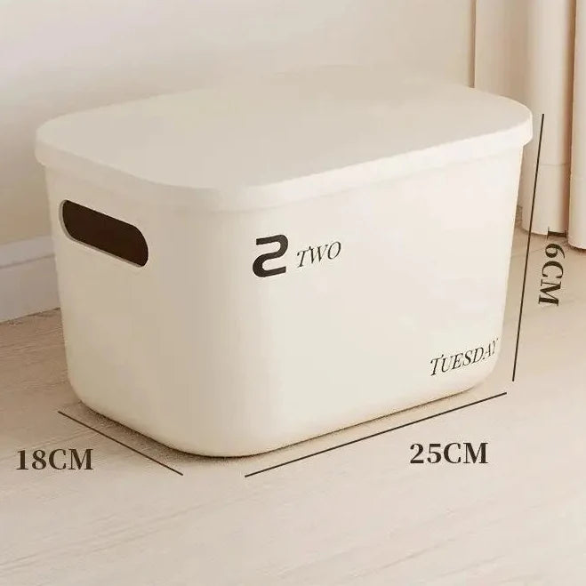 Beige PP Ins Style Storage Box with Lid - Home Organizers for Dustproof Clothing & Toys