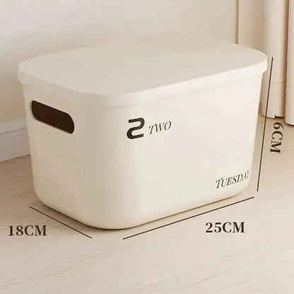 Beige PP Ins Style Storage Box with Lid - Home Organizers for Dustproof Clothing & Toys