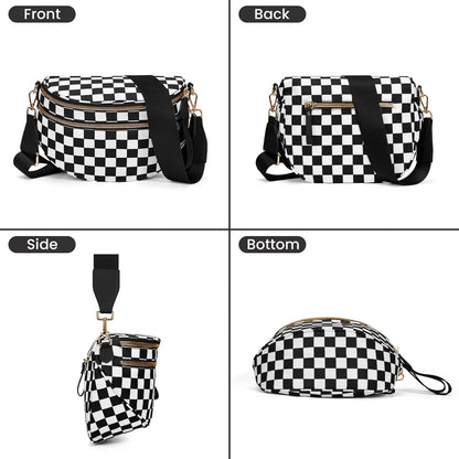 Versatile unisex crossbody bum bag – checkered nylon, box shape, travel and daily use