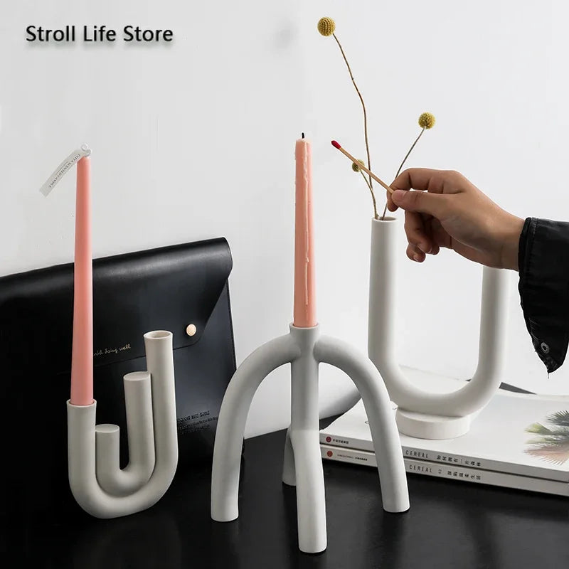 Ceramic Candle Holders Set Of 3 White Nordic Minimalist Candle Stands Fall 2025 Modern Centerpiece Gift