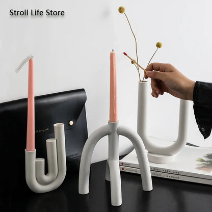 Ceramic Candle Holders Set Of 3 White Nordic Minimalist Candle Stands Fall 2025 Modern Centerpiece Gift