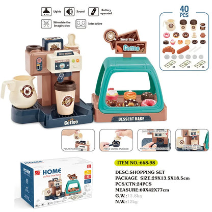 Pretend Play Coffee and Bakery Set with Cash Register and Kitchen Accessories for Kids