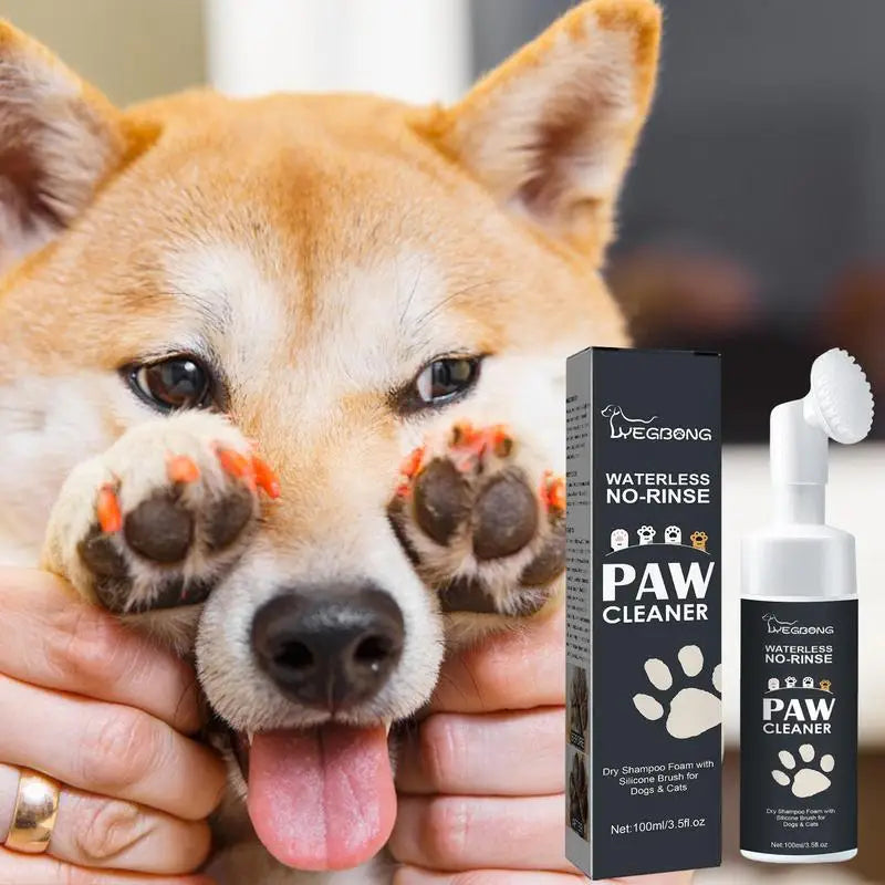 Rinse-Free Pet Foot Cleaner Foam with Silicone Brush - Gentle Paw Care for Dogs & Cats