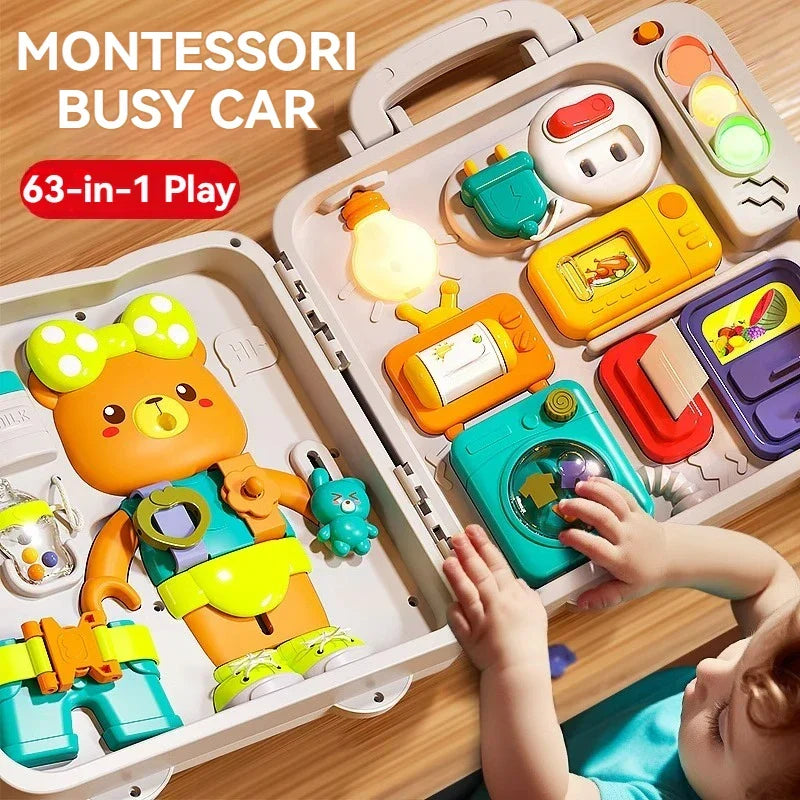Busy Board 63 In 1 Montessori Sensory Toy Travel Friendly With Music Lights Switches Early Learning Play 2025