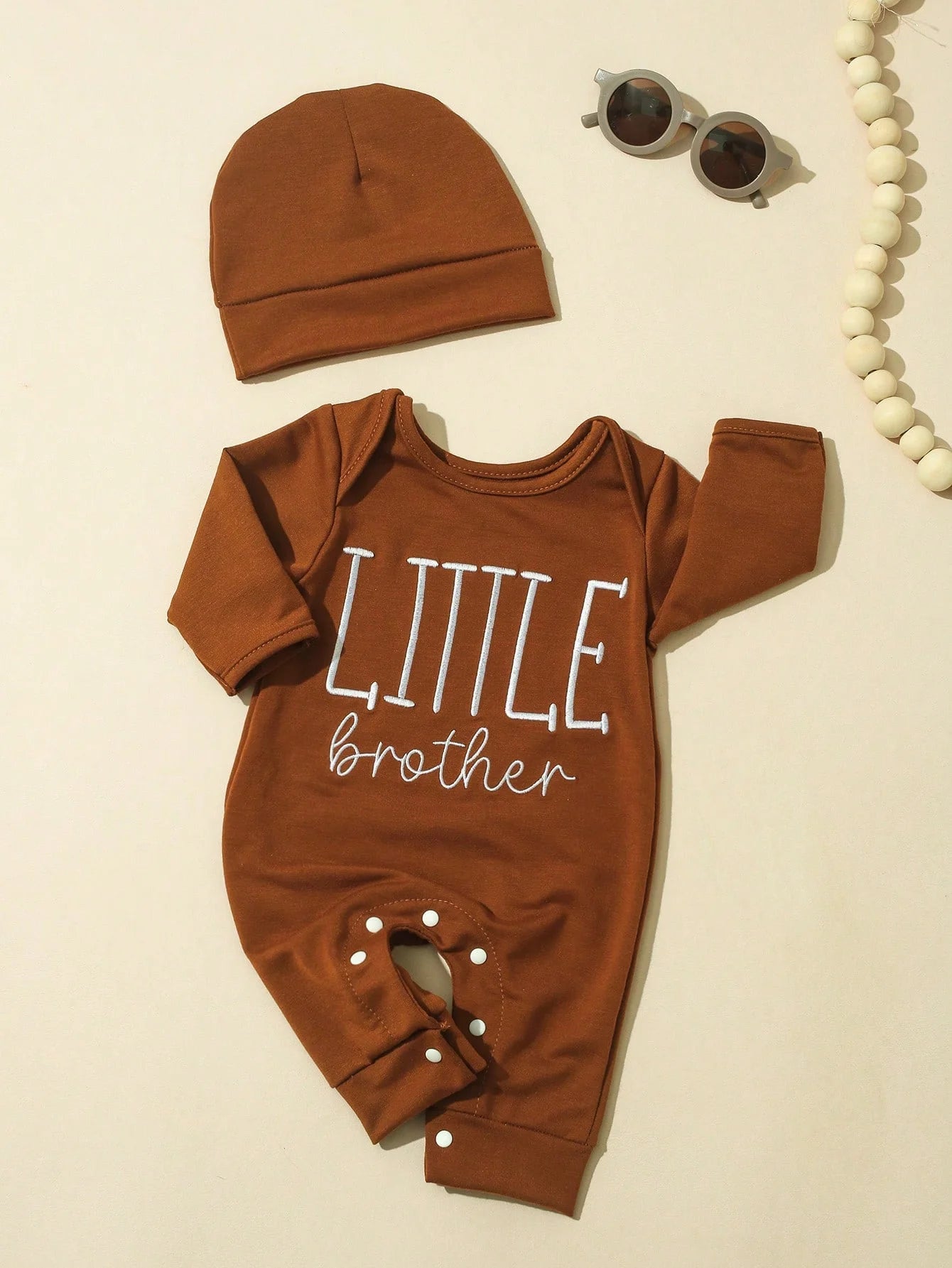 Additional gallery view 15 of newborn boys letter print button bodysuit and hat