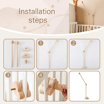 Wooden Crib Mobile Bracket Newborn Sensory Toys Soothing