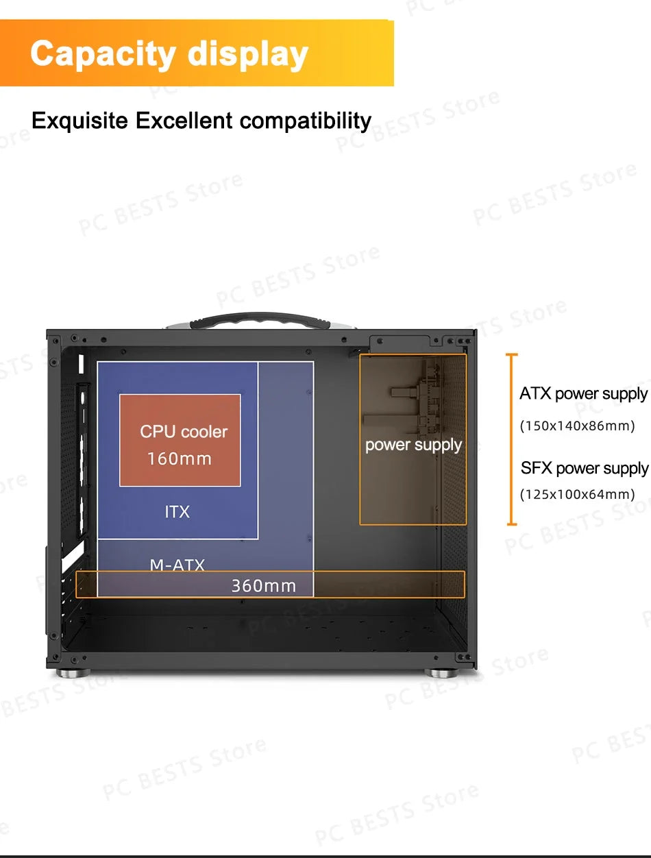 Mini ITX PC Case Transparent Side 240mm Water Cooling