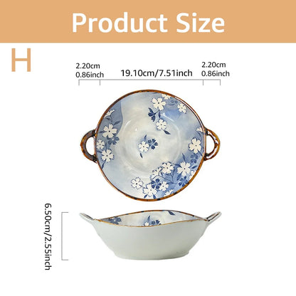 Ceramic 7.5 Inch Noodle Bowl With Handles Floral Porcelain