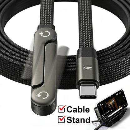 USB-C Fast Charging Cable - Elbow Design, 240W, Type-C To Type-C, Foldable Phone Stand, Back To School 2026 Gift