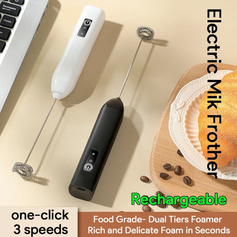 USB Rechargeable Electric Milk Frother 3-Speed – Handheld Foam Maker Egg Beater Coffee Drink Wand 2026