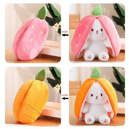Plush Bunny 25cm Strawberry Carrot Transforming Toy Kids Birthday Gift Fall 2025 Cute Cuddly Surprise