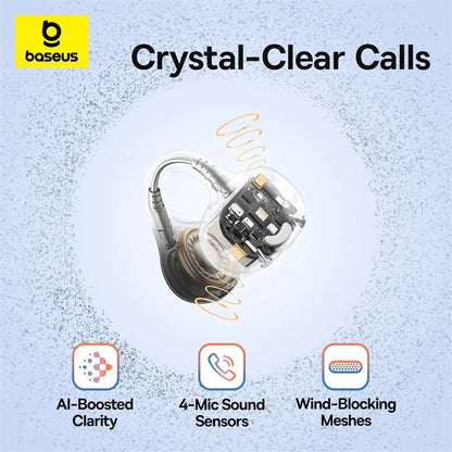 Baseus BC1 Open-Ear Clip Earbuds Bluetooth 6.0 – 4-Mic Noise Cancellation Super Bass IP55 Sports 2026