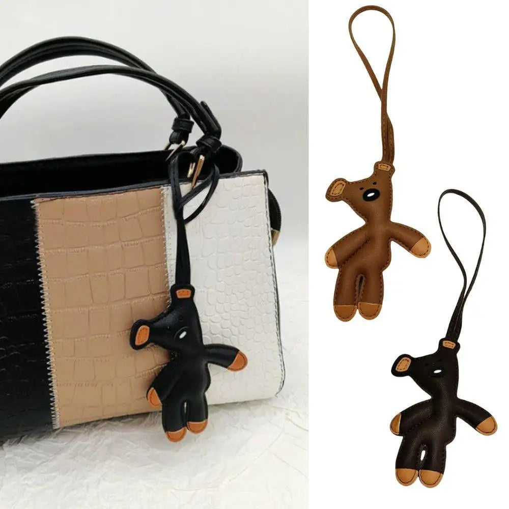 Bear Keychain PU Leather Mini Bag Charm Cute Gift Accessory