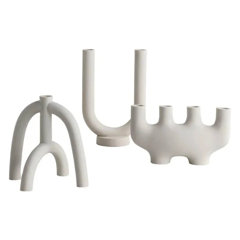 Ceramic Candle Holders Set Of 3 White Nordic Minimalist Candle Stands Fall 2025 Modern Centerpiece Gift