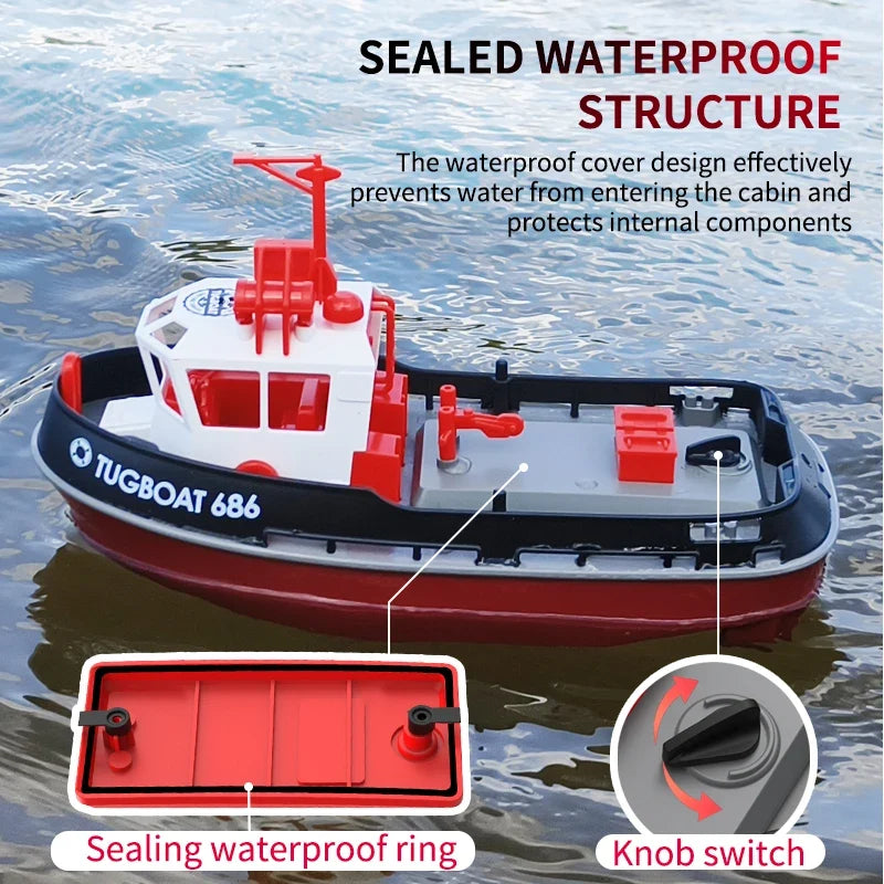Powerful Dual Motor RC Tugboat Model - 1:72 Electric Remote Control Boat for Boys, Wireless Fun