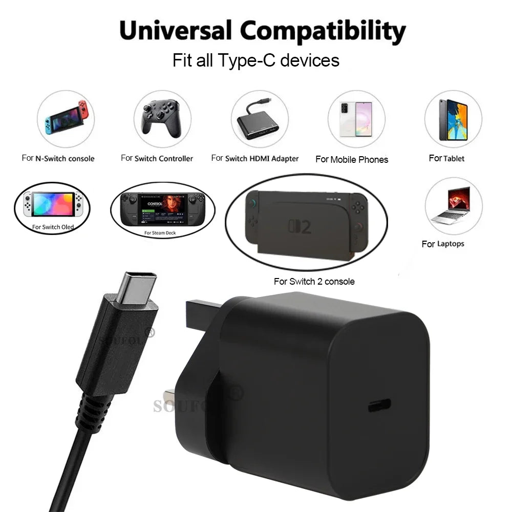 60W USB C Fast Charger Cube With EU US UK Plugs For Switch2
