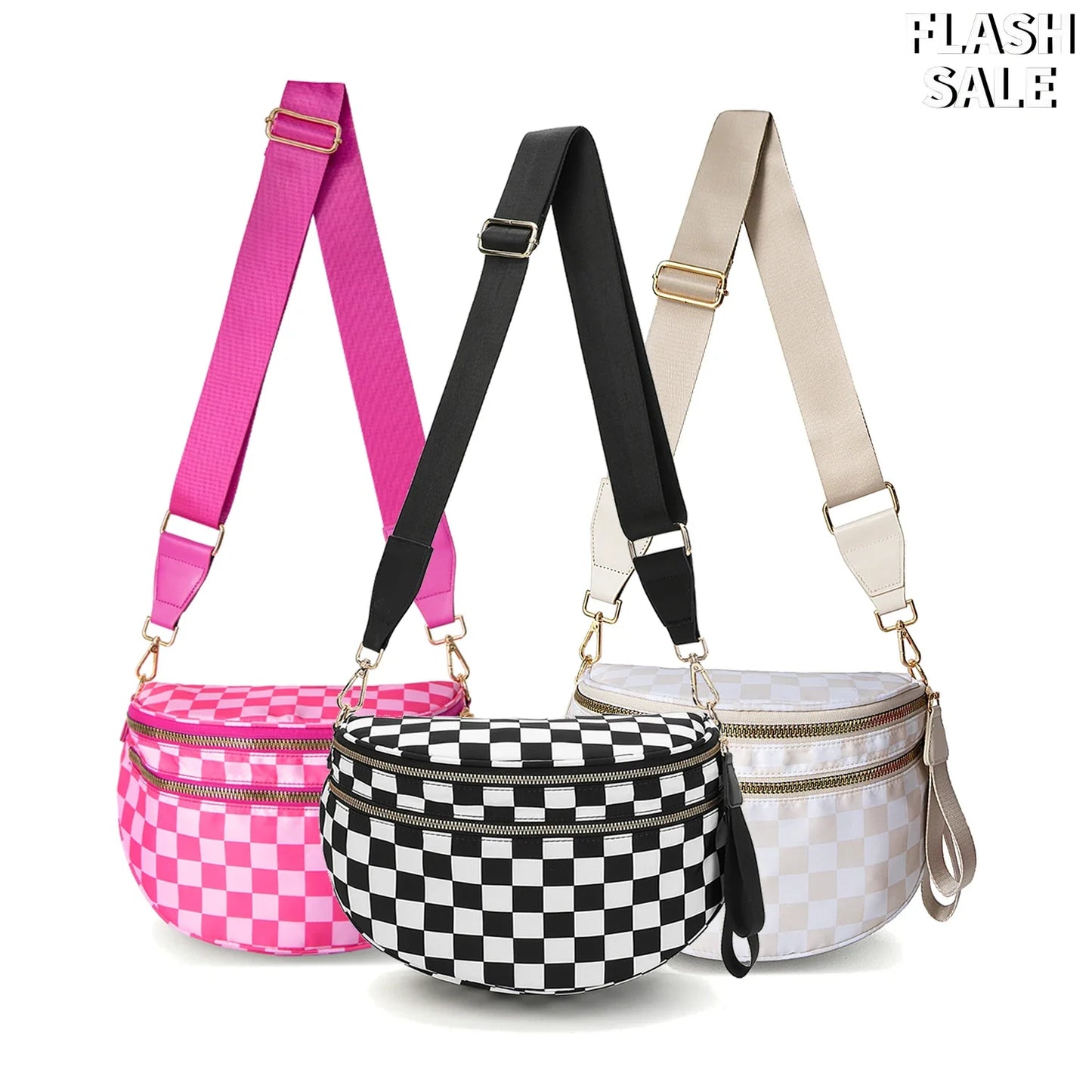 Versatile unisex crossbody bum bag – checkered nylon, box shape, travel and daily use
