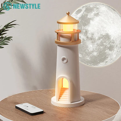 Moon Projection Light Lighthouse Desktop Night Lamp Dimmable Bluetooth Speaker Motion Sensor Holiday 2025 Gift