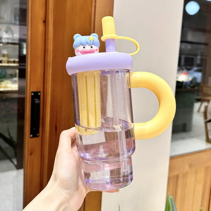Straw Cup 900ml Cartoon Cute Portable Water Cup Summer 2025 Large Capacity High Temperature Resistant Outdoor