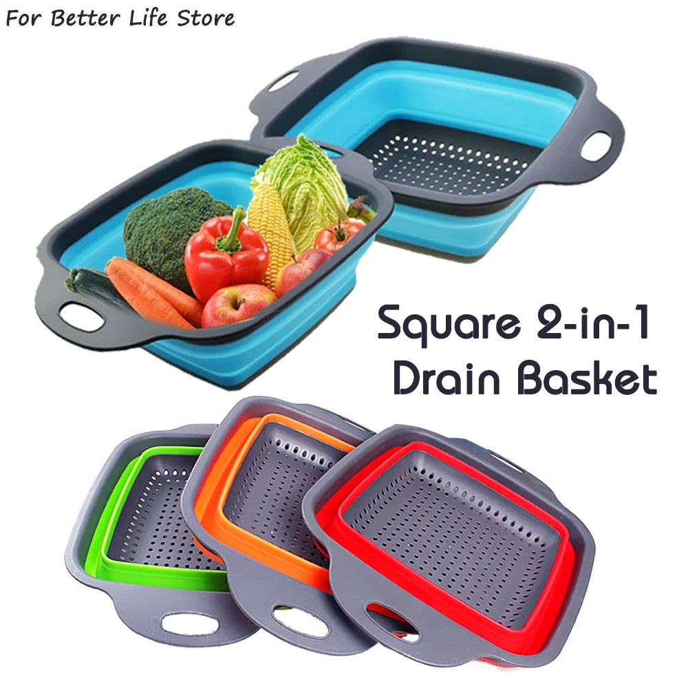 Silicone Folding Drain Basket 2-In-1 Collapsible Colander For Fruits And Vegetables Space-Saving Kitchen Tool Fall 2026