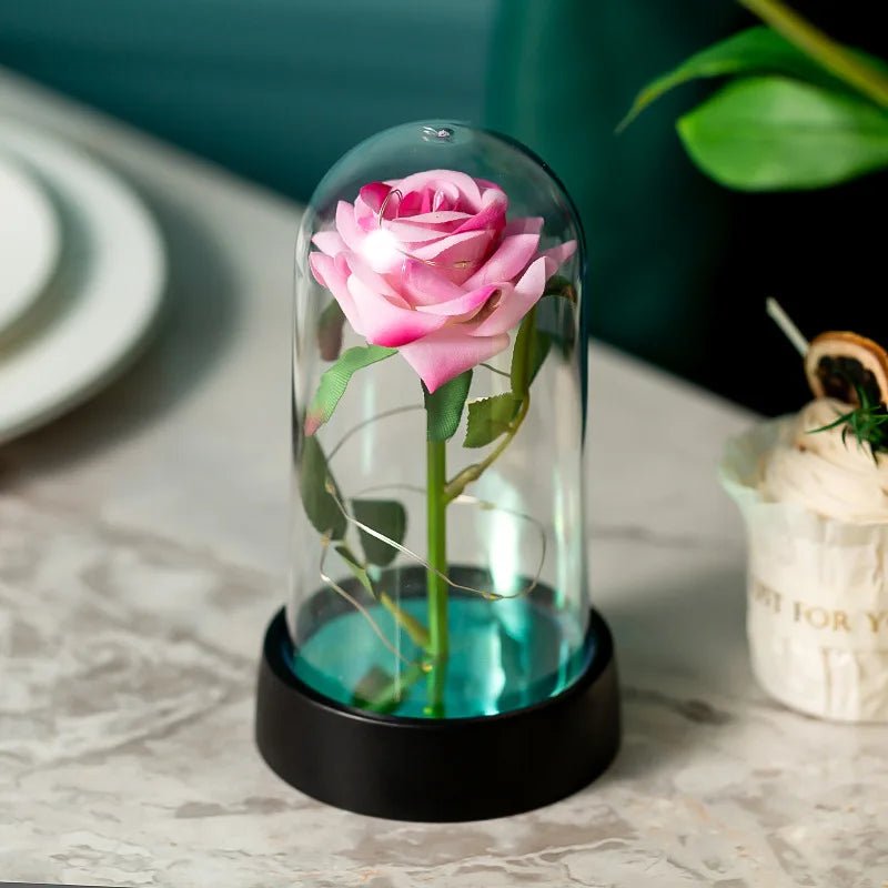 LED Rose Glass Cover Ornament - Romantic Valentine's Day Gift and Wedding Decor