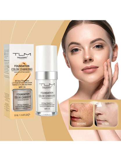 Color-Changing Liquid Foundation with SPF - Long-Lasting Waterproof Oil-Control Sunscreen Cream 30ml