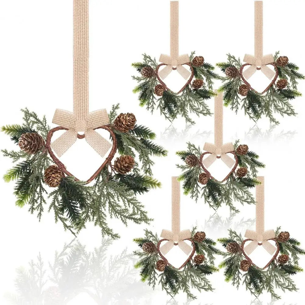 Christmas Wreaths Set Of 6 Mini Cabinet Wreaths With Red Bows Farmhouse Holiday 2025 Artificial Durable Decor