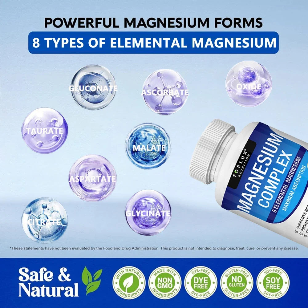 Magnesium Complex 1000mg 8 Elemental Magnesium Dietary Supplement Fall 2026 Wellness High Absorption Sleep Support