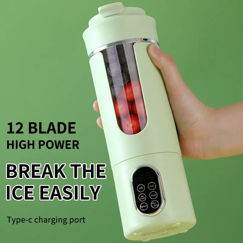 Portable Juicer USB Rechargeable 530ml Personal Blender 12 Blade Ice Crushing 4 Gears 7.4V Viral Trend 2026