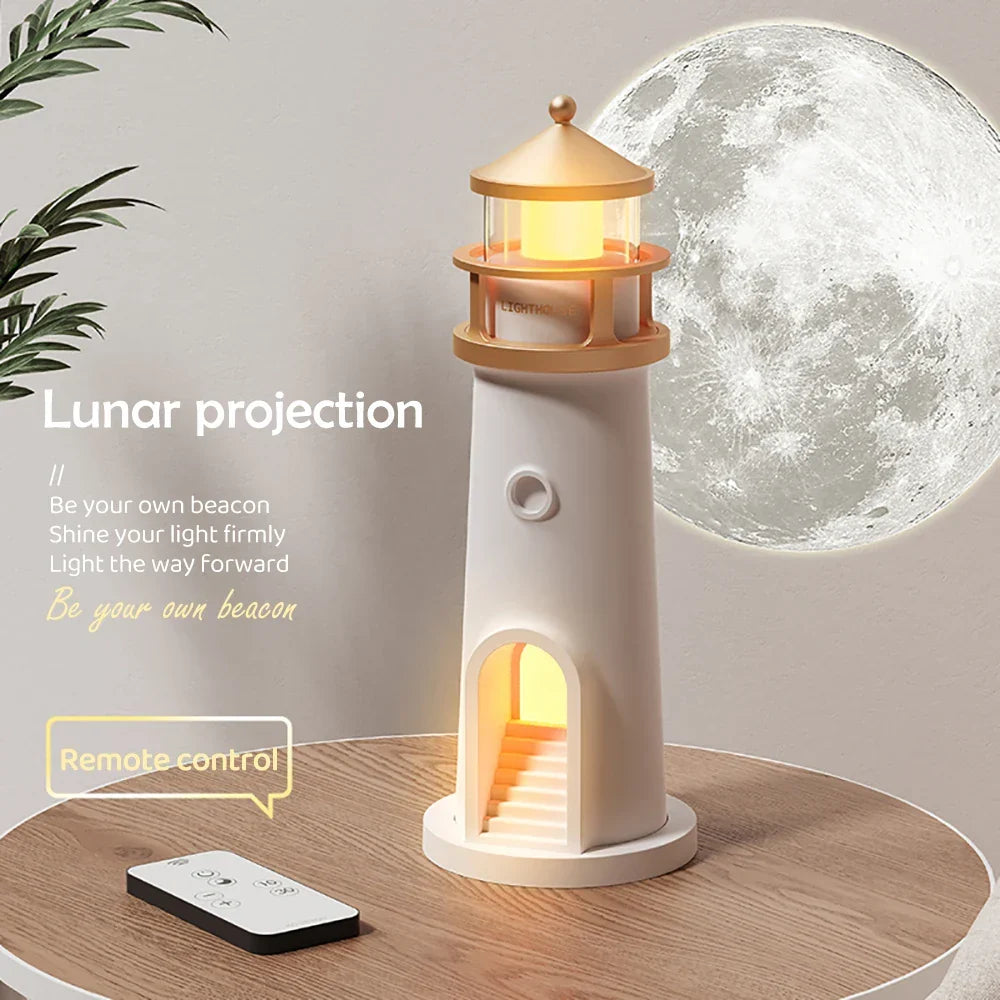 Moon Projection Light Lighthouse Desktop Night Lamp Dimmable Bluetooth Speaker Motion Sensor Holiday 2025 Gift