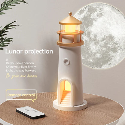 Moon Projection Light Lighthouse Desktop Night Lamp Dimmable Bluetooth Speaker Motion Sensor Holiday 2025 Gift