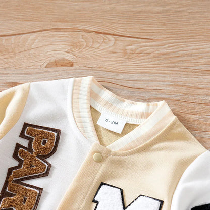 Styling option and alternate perspective of the baby boys cartoon baseball jumpsuit