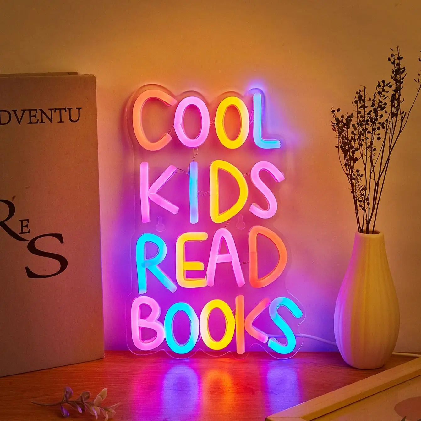 LED Neon Sign Multicolor, Cool Kids Read Books Wall Decor USB Powered, Kids Room Party Wedding Back To School 2025