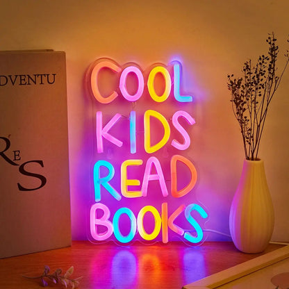 LED Neon Sign Multicolor, Cool Kids Read Books Wall Decor USB Powered, Kids Room Party Wedding Back To School 2025